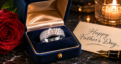 Luxury men's diamond wedding band in premium navy gift box — Father's Day gift for husband who has everything