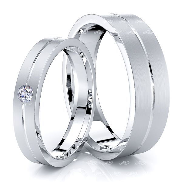 0.05 Carat Basic Designer 6mm His and 4mm Hers Diamond Wedding Ring Set