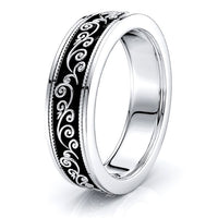 Ayla Solid 6.5mm Floral Mens Wedding Ring