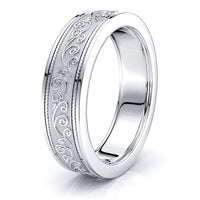 Solid 6.5mm Antique Floral Mens Wedding Band